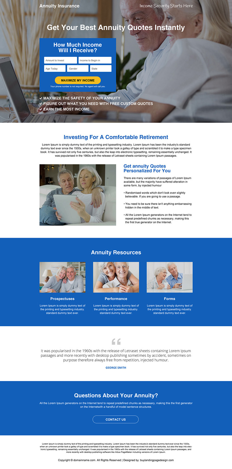 best annuity insurance quotes responsive landing page design