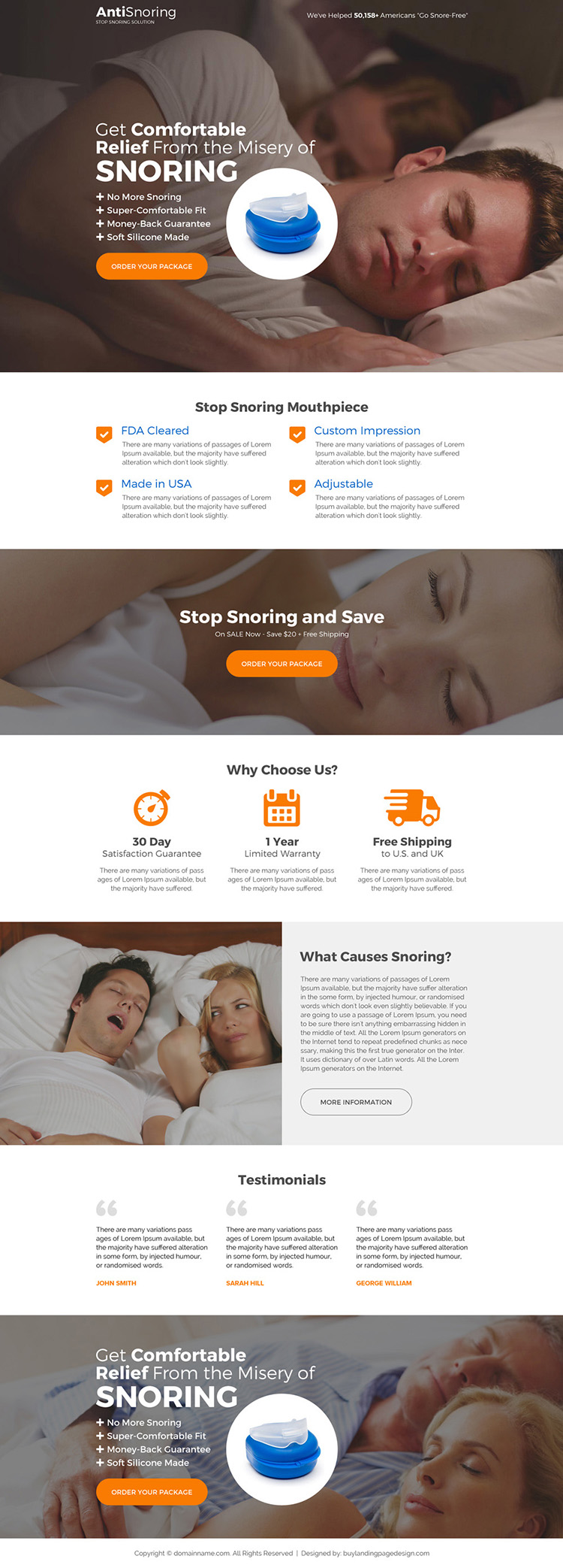 responsive anti snoring product selling long landing page