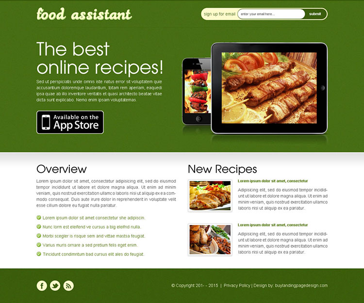 best app landing page design templates for restaurant