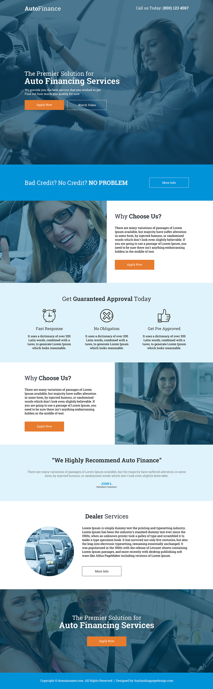 best auto financing services responsive call to action landing page