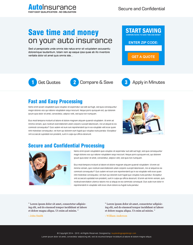 zip lead capture html landing page for your auto insurance business