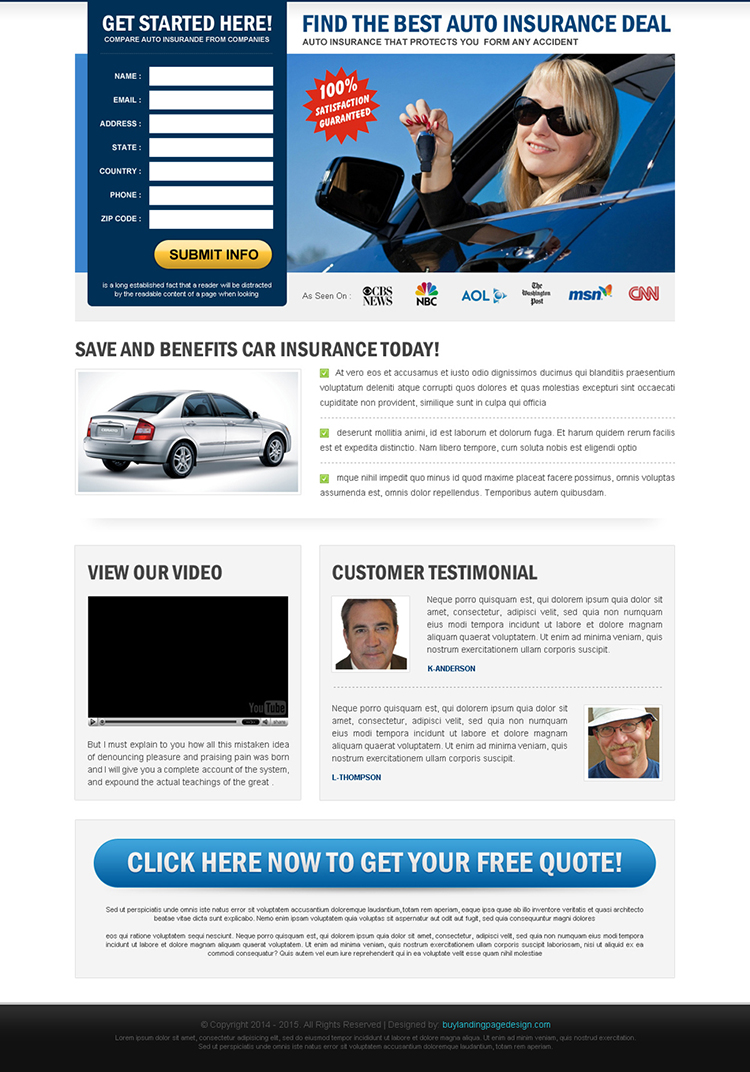 best auto insurance deals effective lead capture landing page design