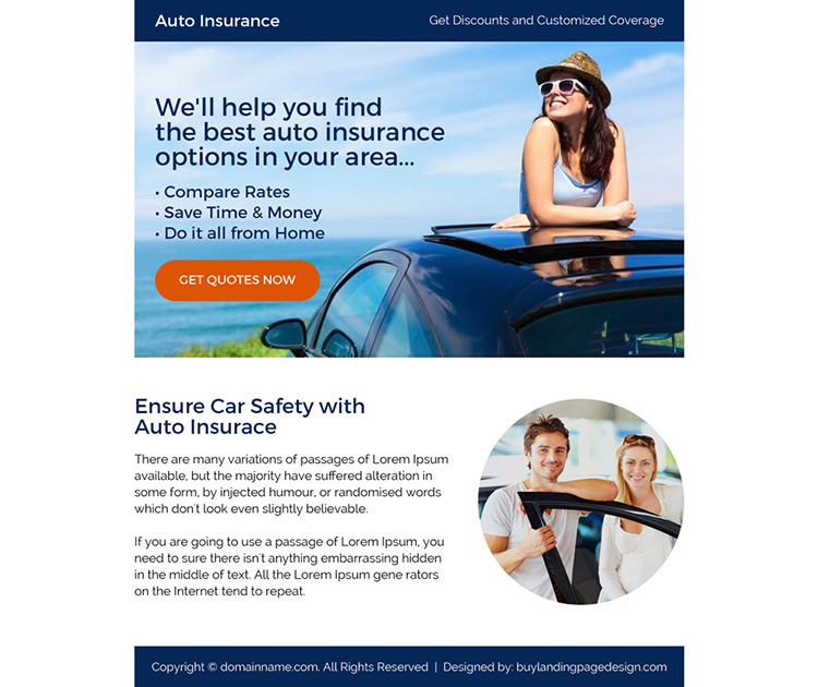 best auto insurance call to action ppv landing page