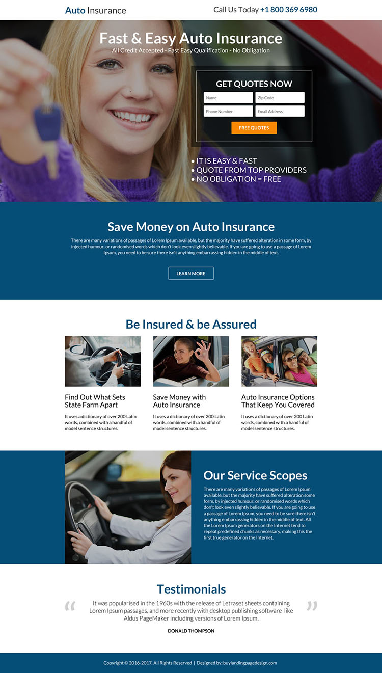 responsive auto insurance lead capturing landing page design