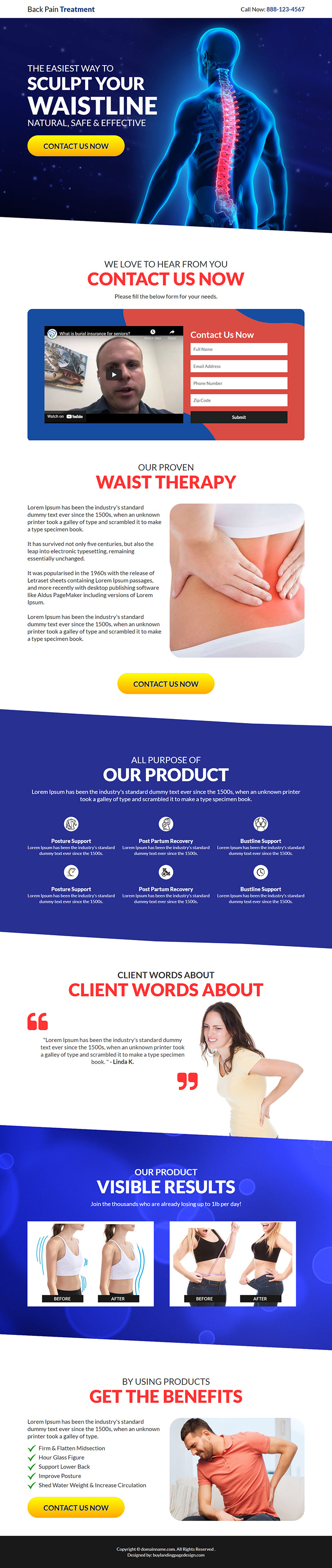 back pain treatment lead generating responsive landing page