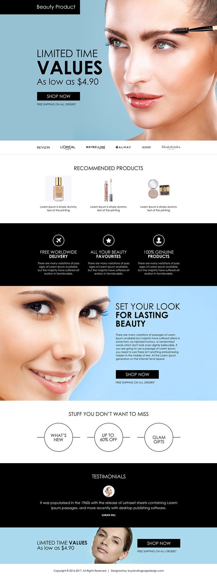 beauty products selling appealing landing page design