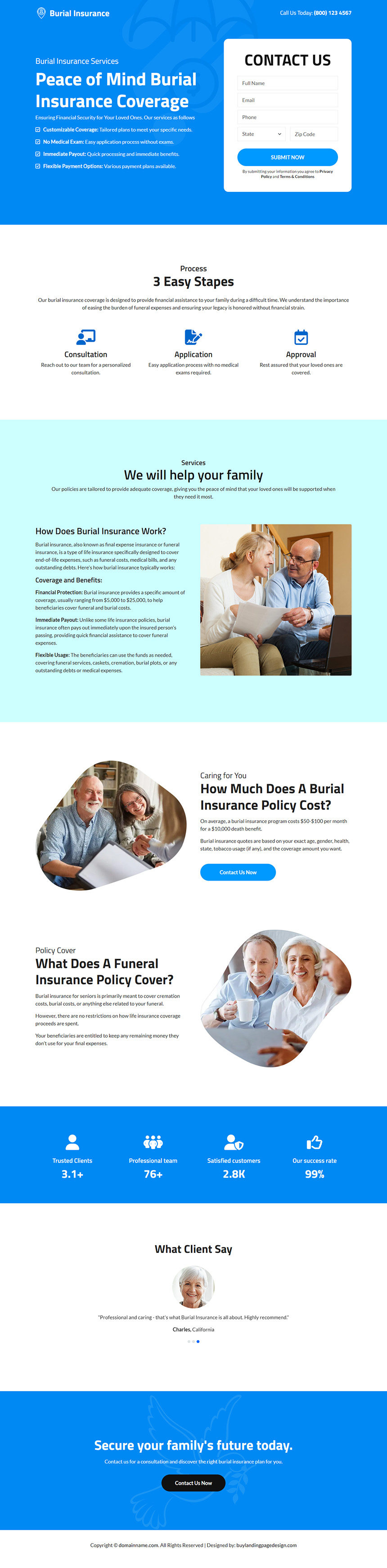 burial insurance services responsive landing page