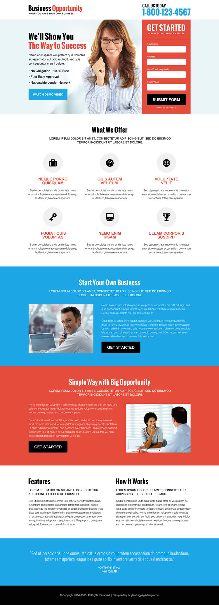 clean and professional lead capture landing page design for business opportunity