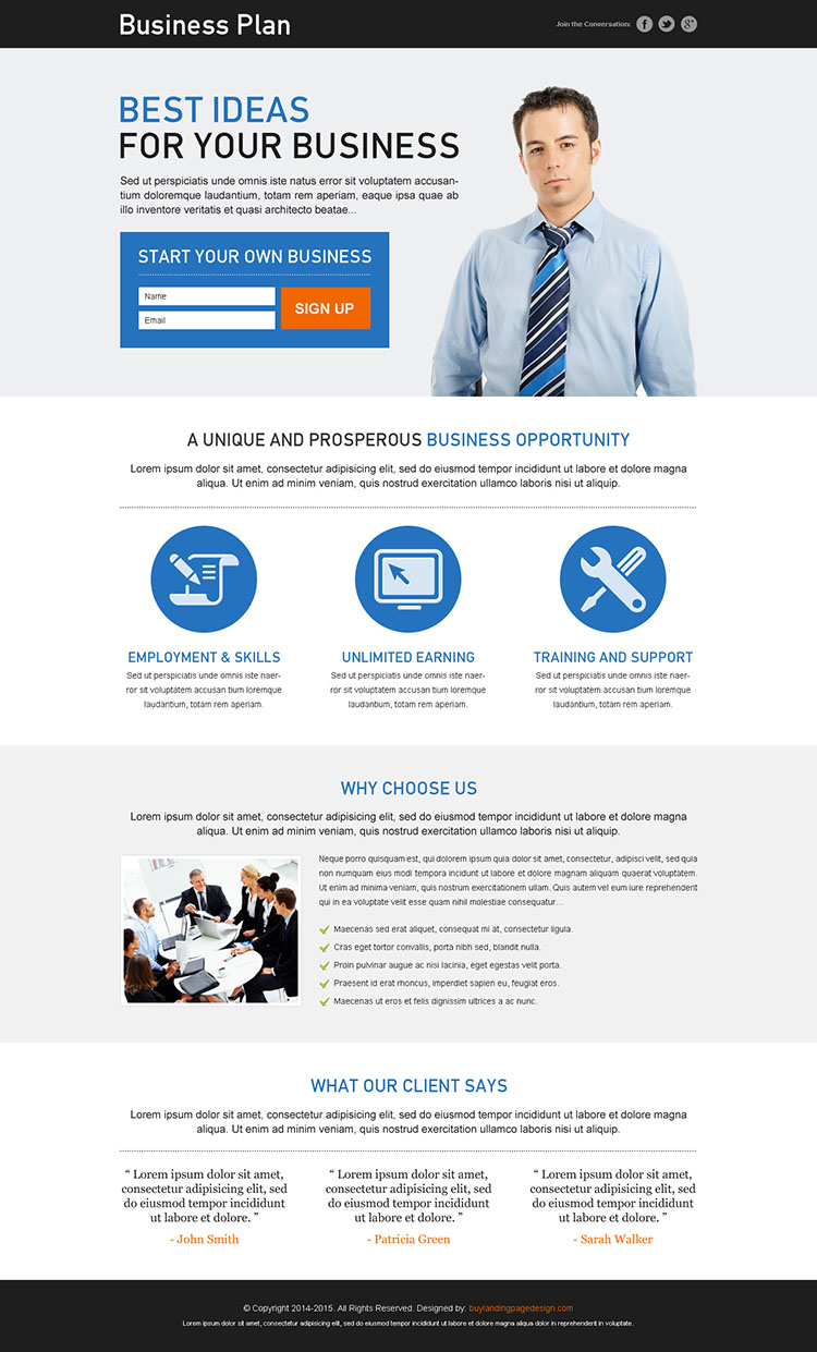 best business plan responsive landing page design