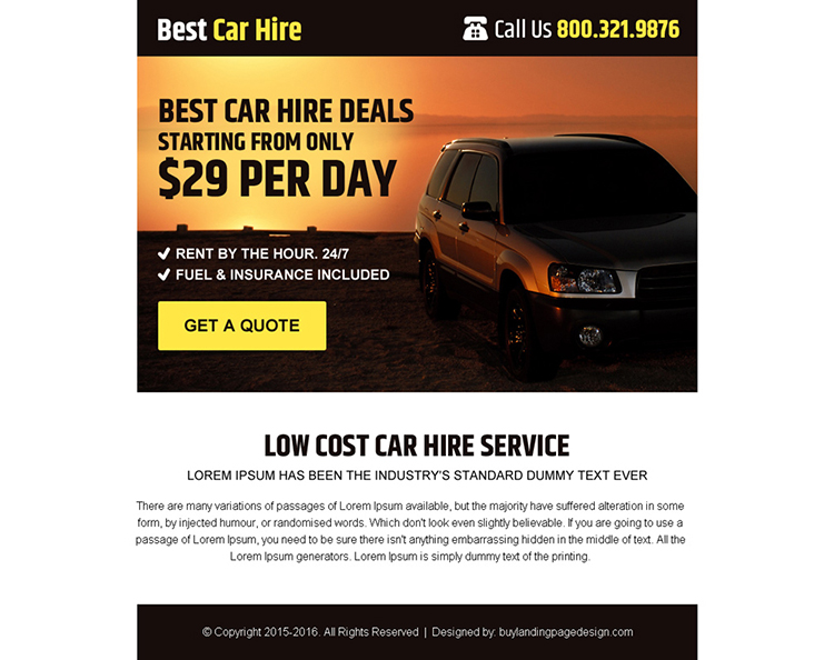 best car hire service free quote ppv landing page design