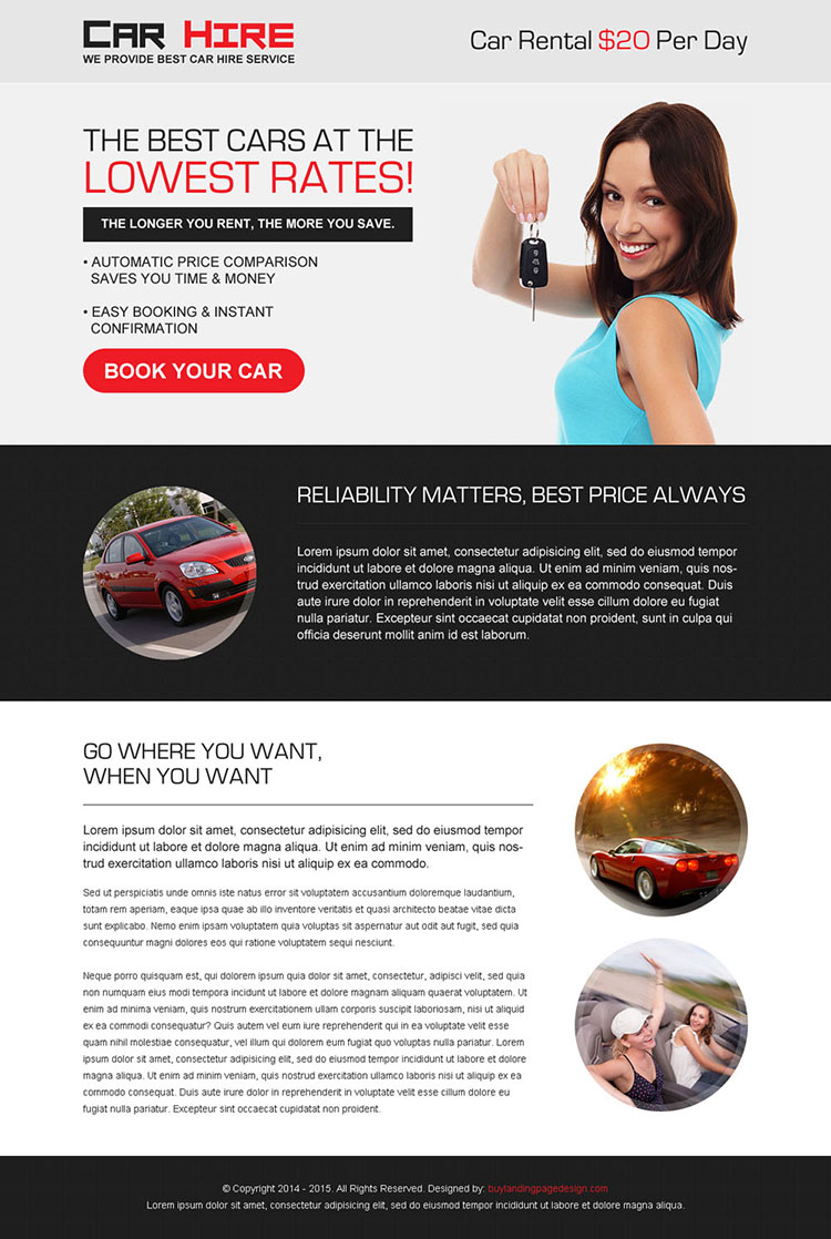 best car hire service responsive landing page design