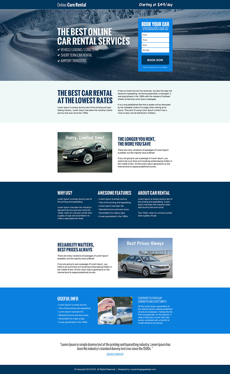 responsive car rental landing page design