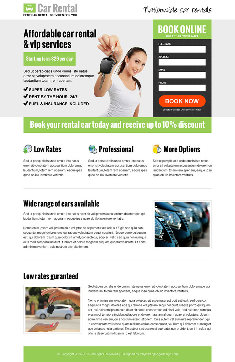best car rental service online lead capture html landing page design