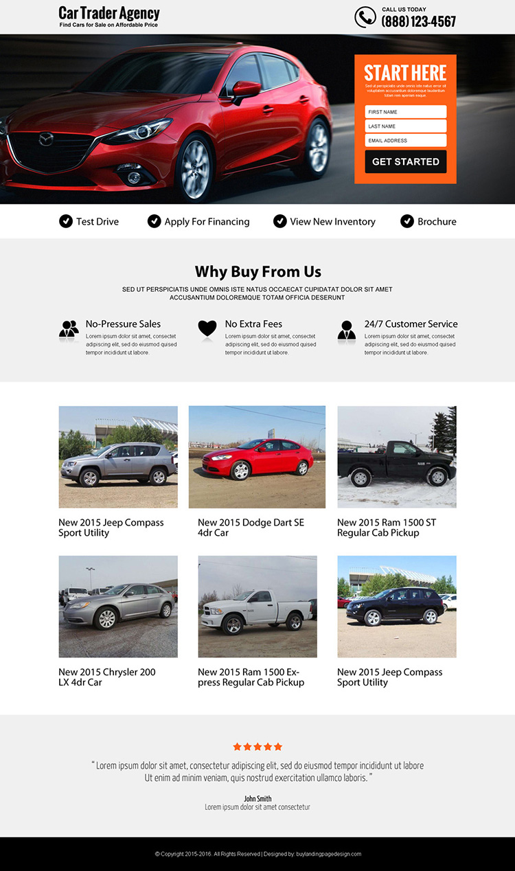 best car trading agency lead gen responsive landing page design