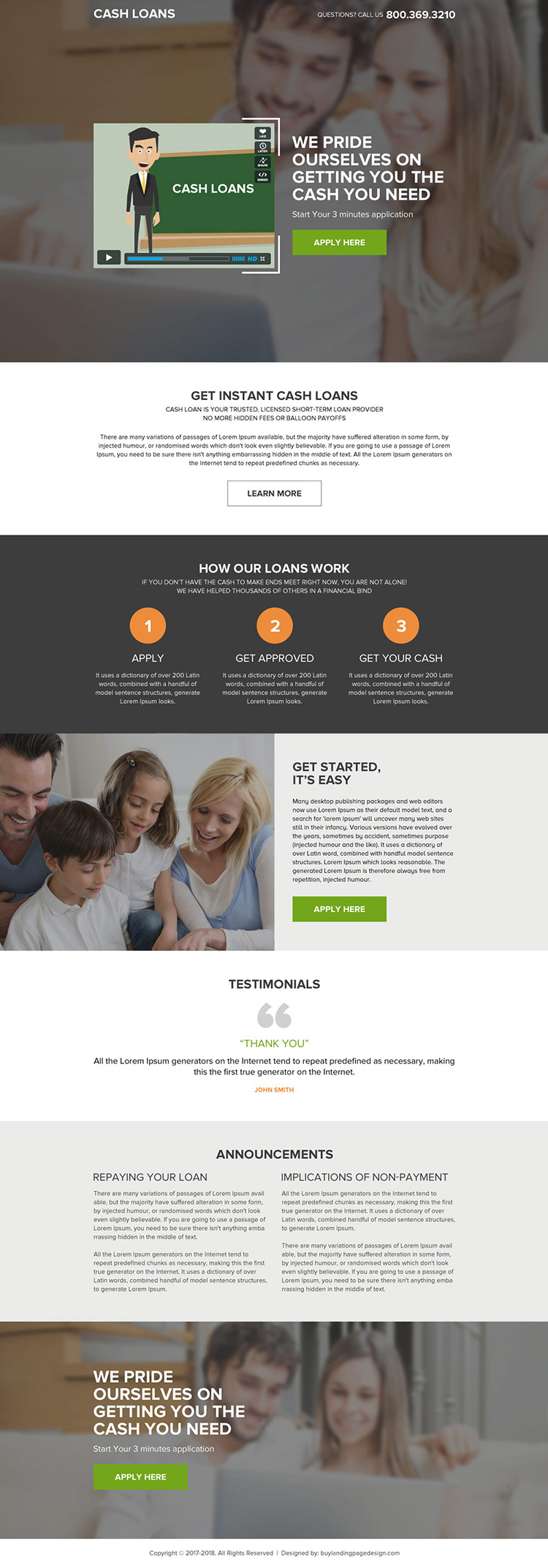 best cash loan video responsive landing page design