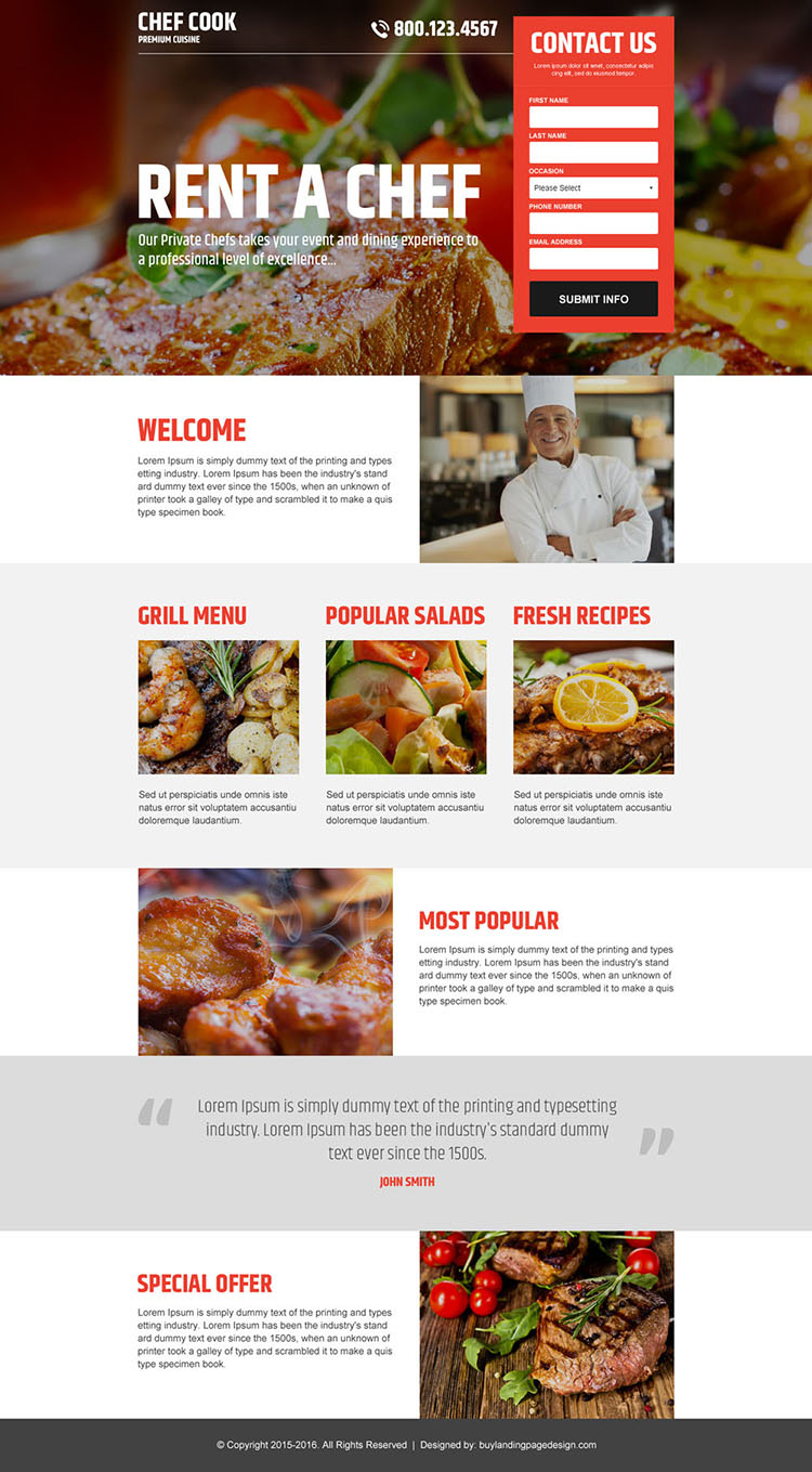 best private chef lead generating responsive landing page