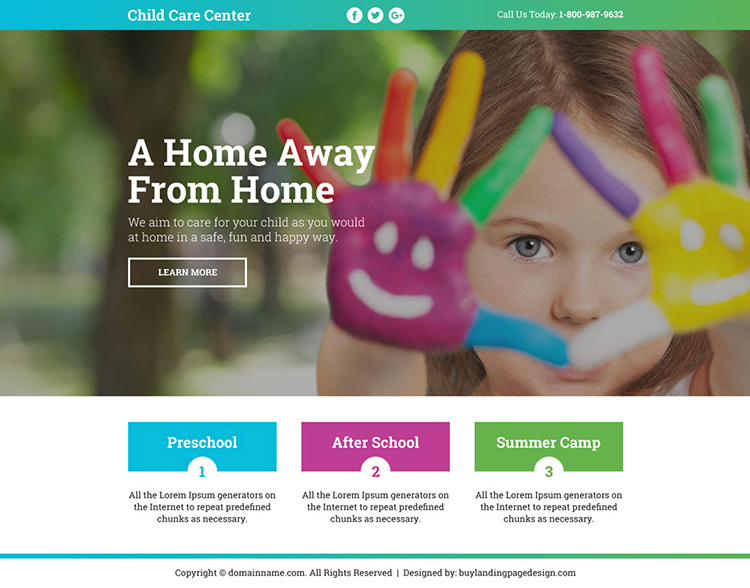 best child care center lead funnel responsive landing page