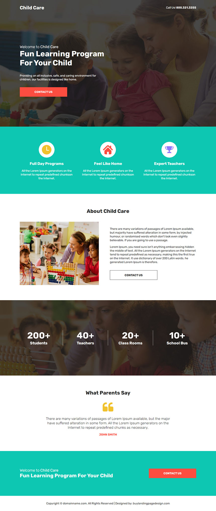 child care fun learning program responsive landing page