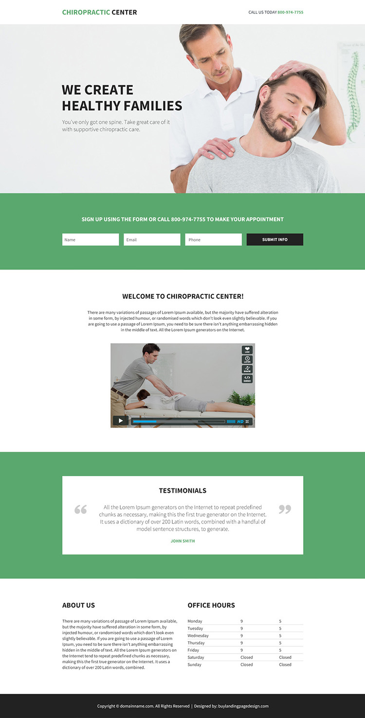 best chiropractic care clinic responsive landing page