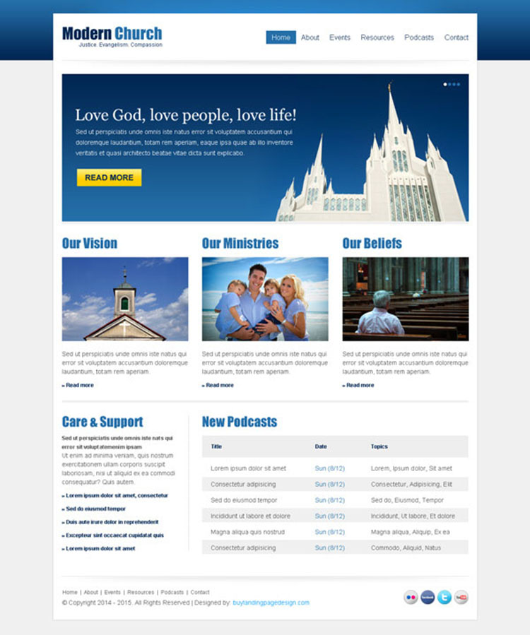 clean and effective church website template design psd at affordable price