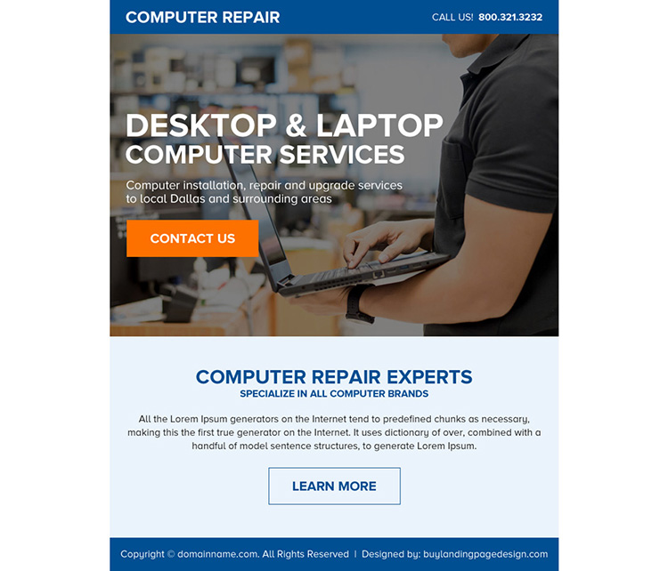 desktop and laptop repair service ppv landing page