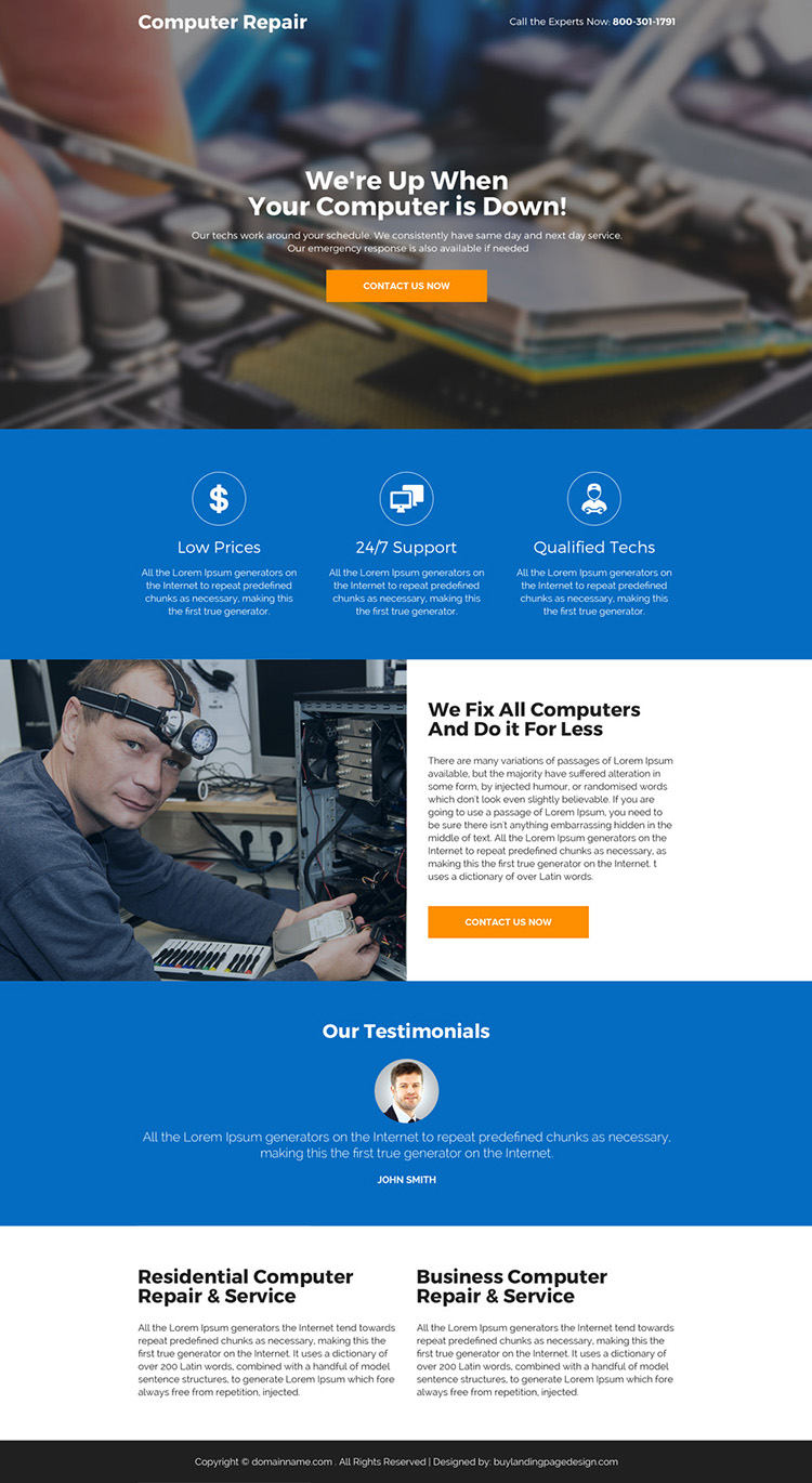 best computer repair service responsive landing page