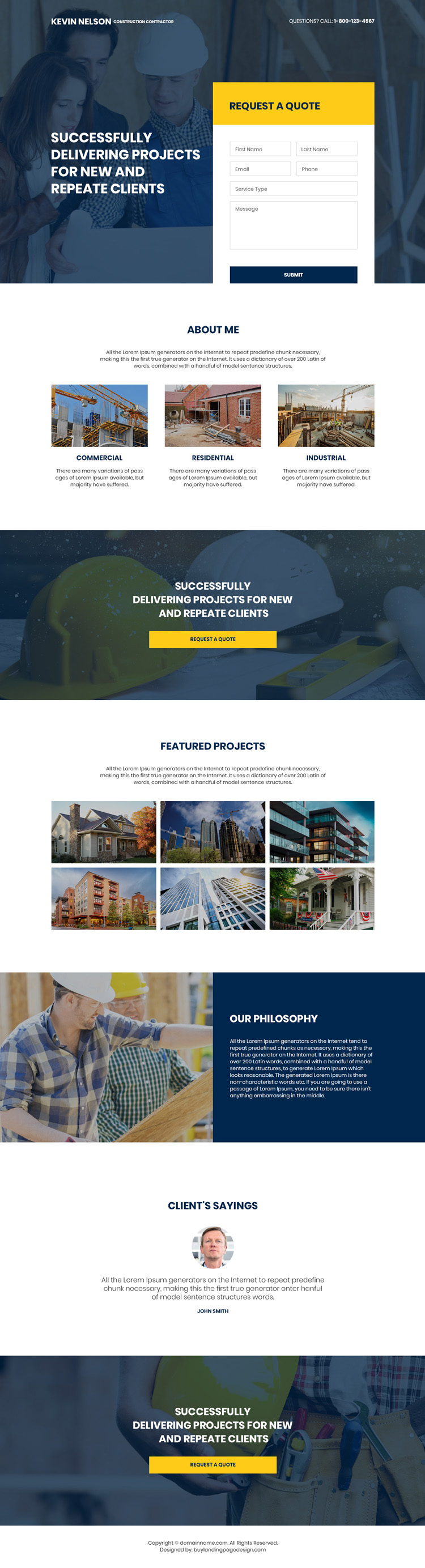 construction contractor lead capture responsive landing page