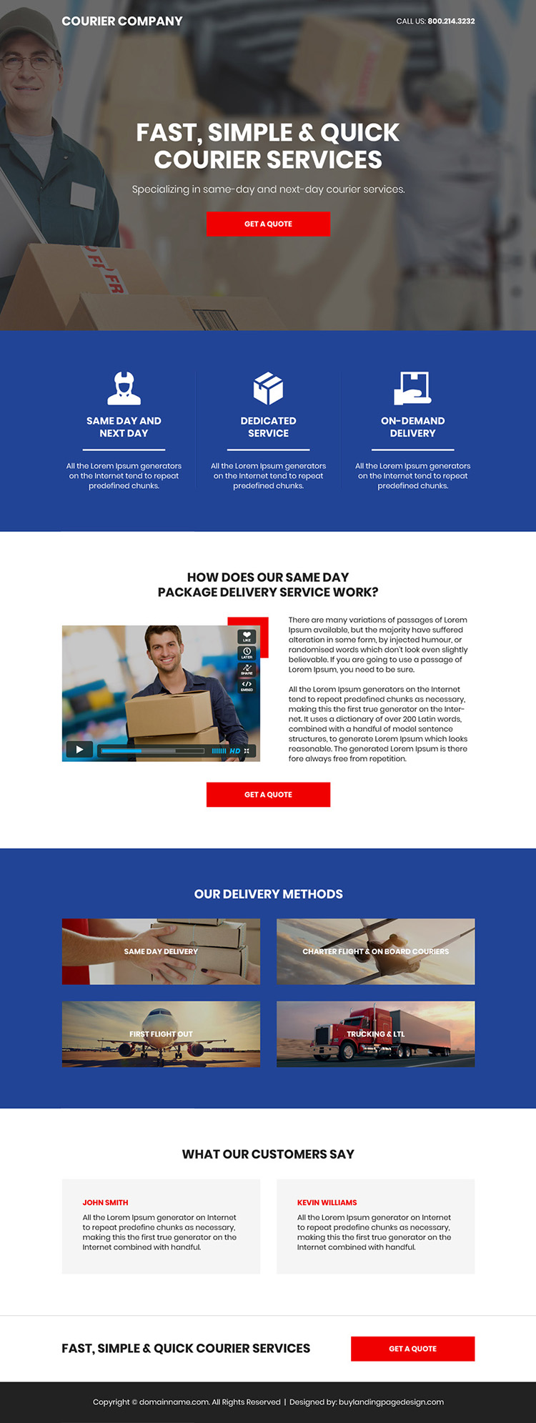 courier service company bootstrap landing page