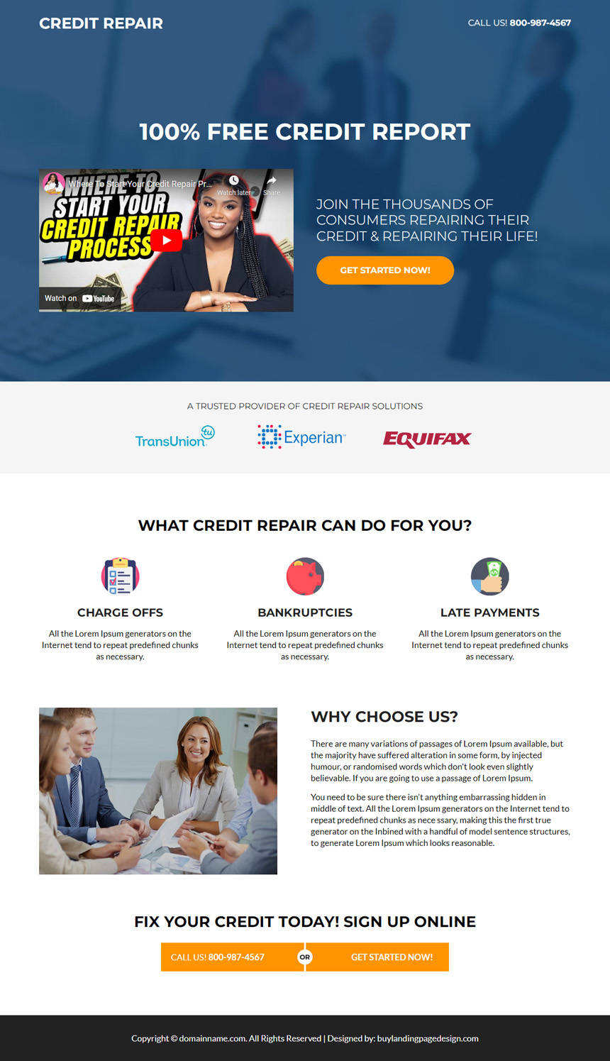 credit repair service video landing page