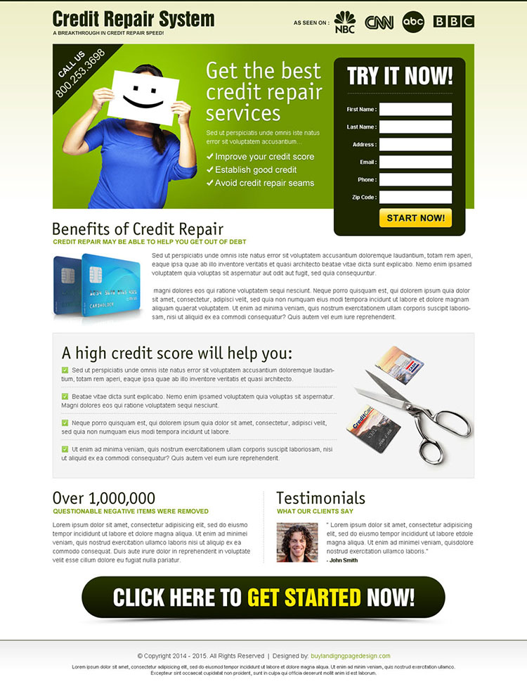 get the best credit repair service most converting landing page design