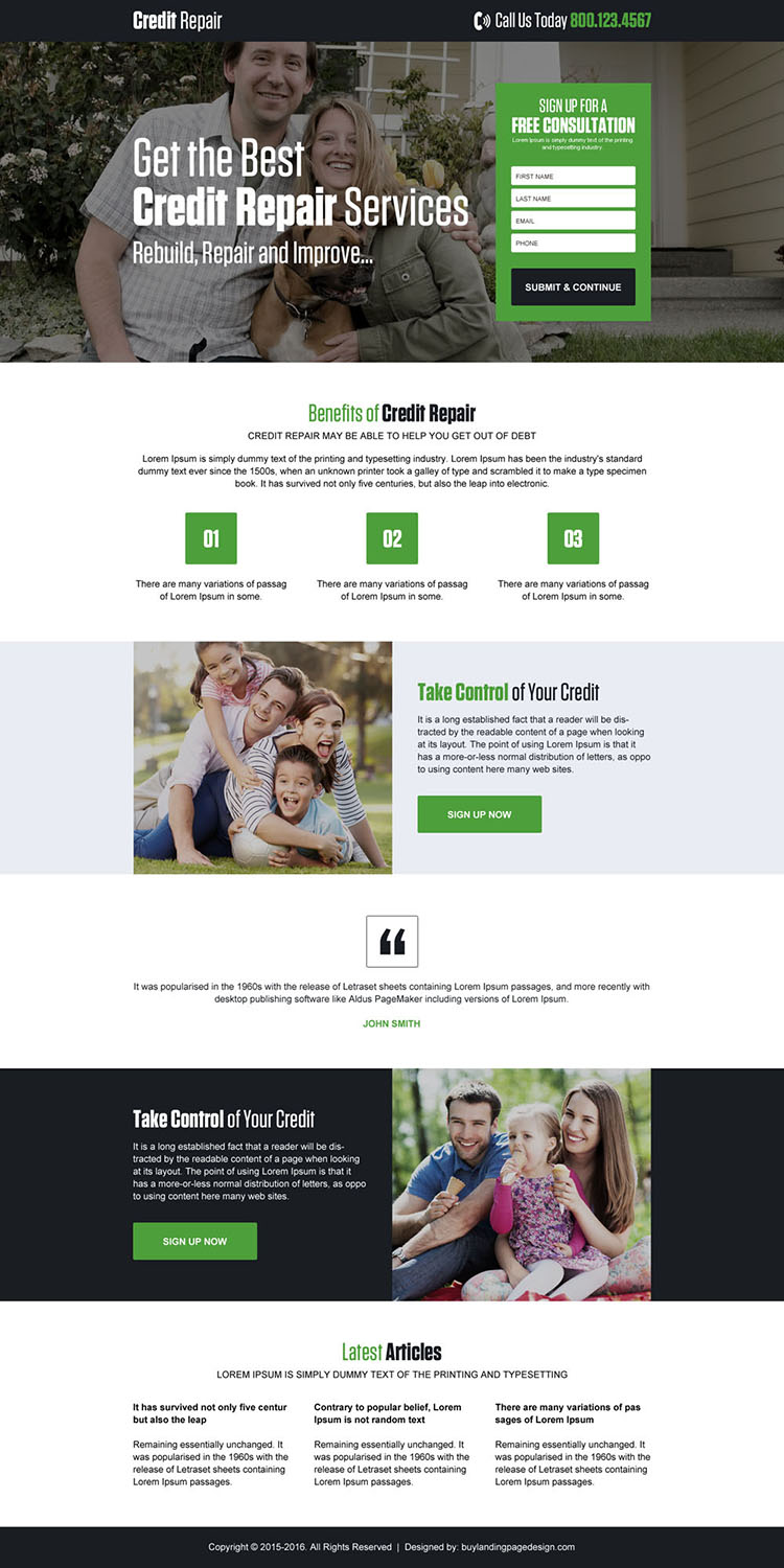 responsive credit repair service landing page design