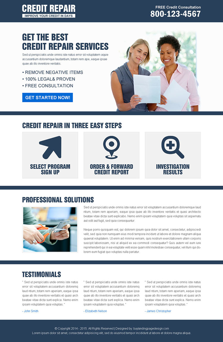 best credit repair service responsive landing page design