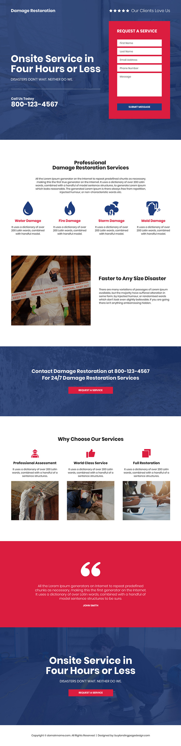 damage restoration company bootstrap landing page