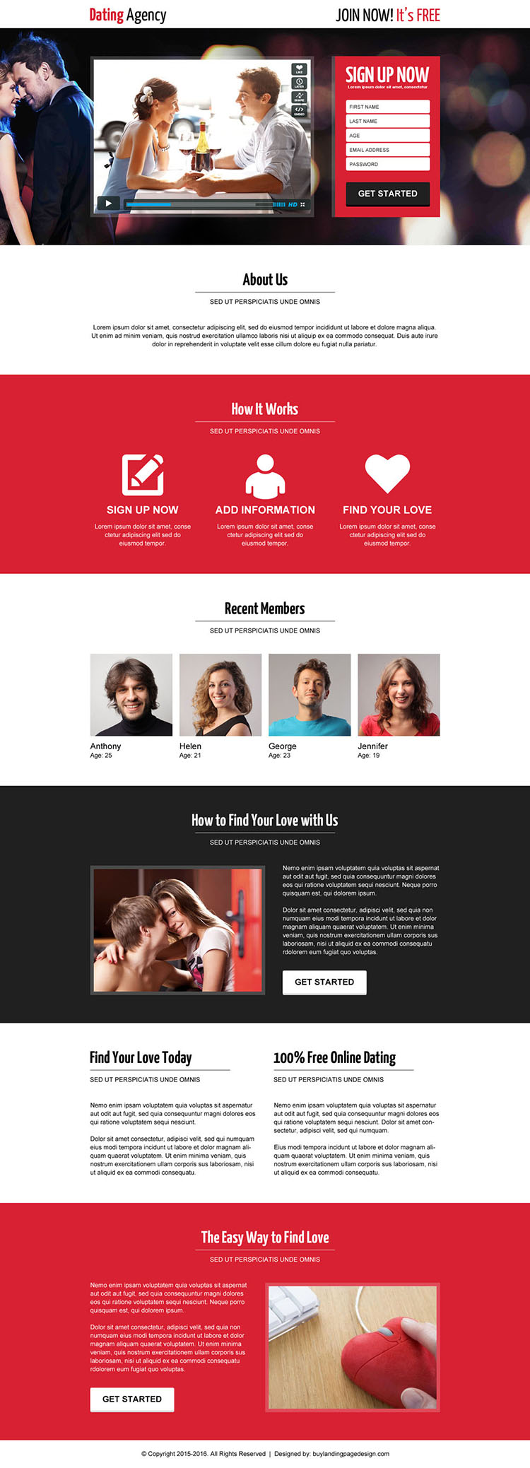 best dating agency sign up capturing responsive landing page