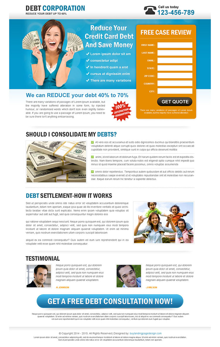 reduce your credit card debt free review lead capture landing page design