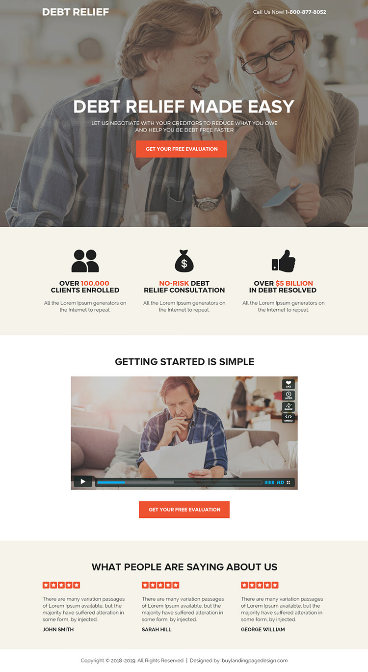 best debt relief solution bootstrap landing page design