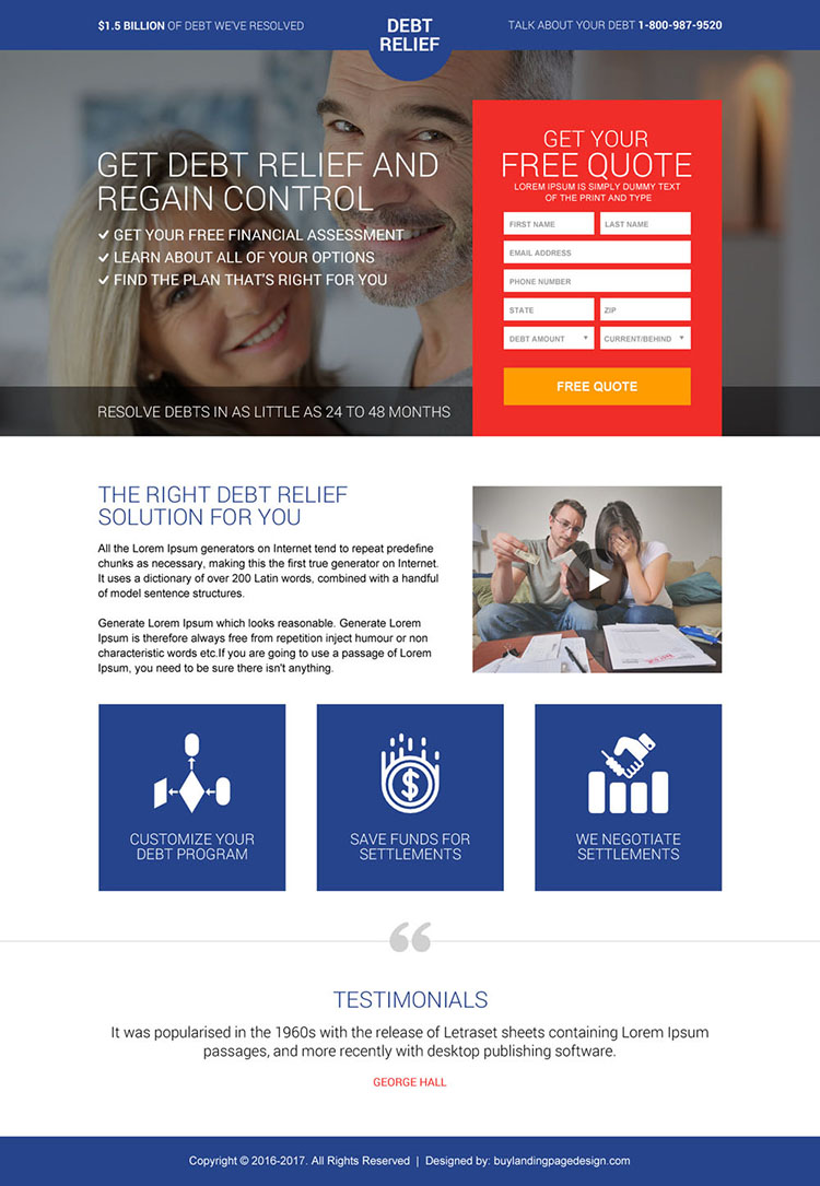 best debt relief responsive landing page design