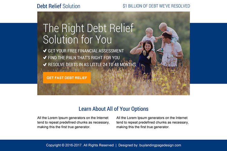 best debt relief solution ppv landing page design