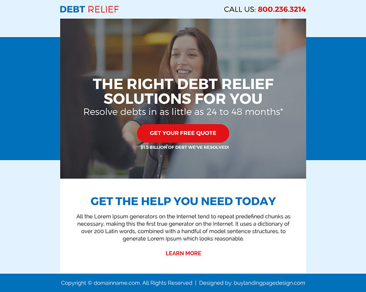 best debt relief solution ppv landing page design