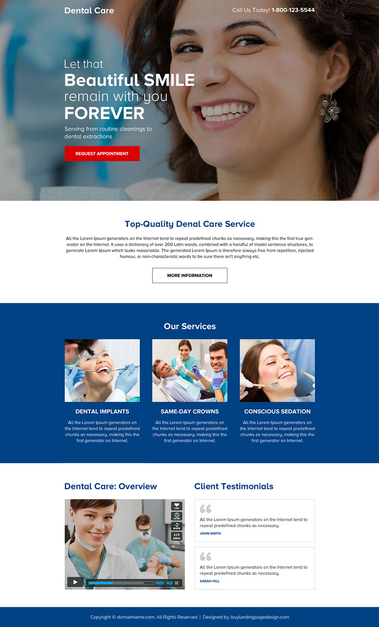 best dental care mini responsive landing page design