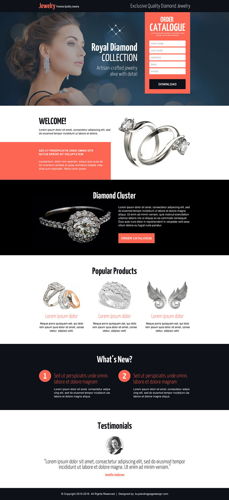 responsive best diamond jewelry landing page design