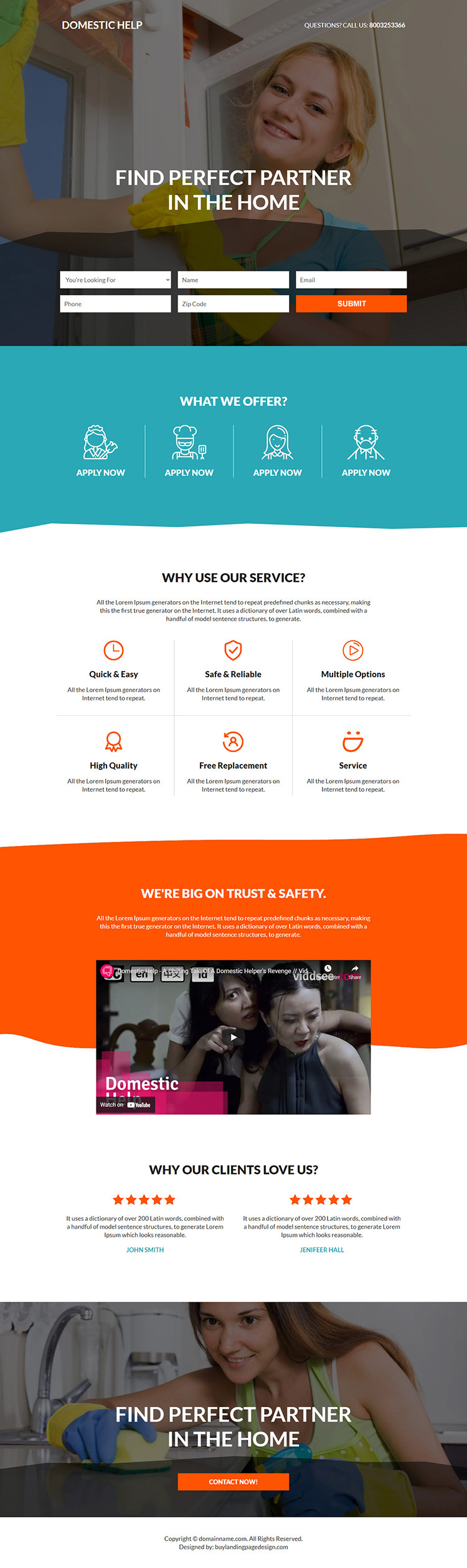 best domestic help service responsive landing page design