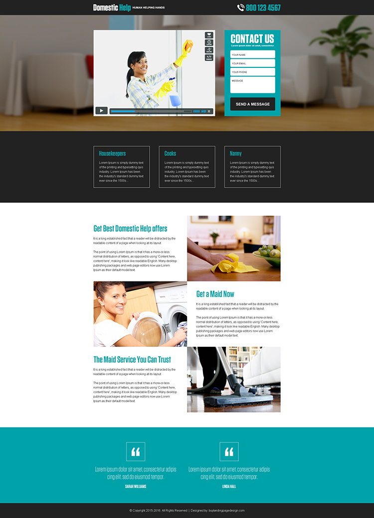 domestic help service responsive video landing page design