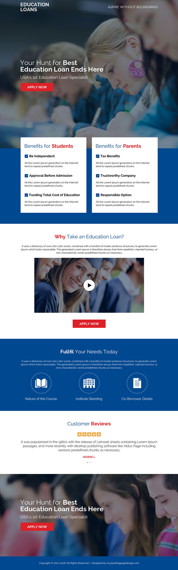 best education loan online application landing page design