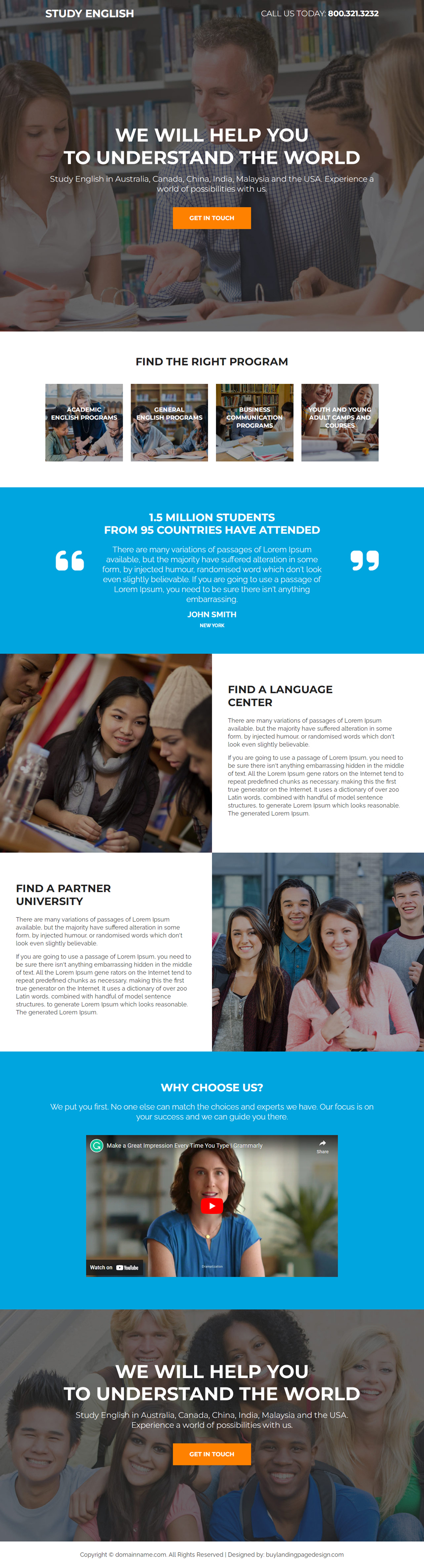 english learning responsive landing page design