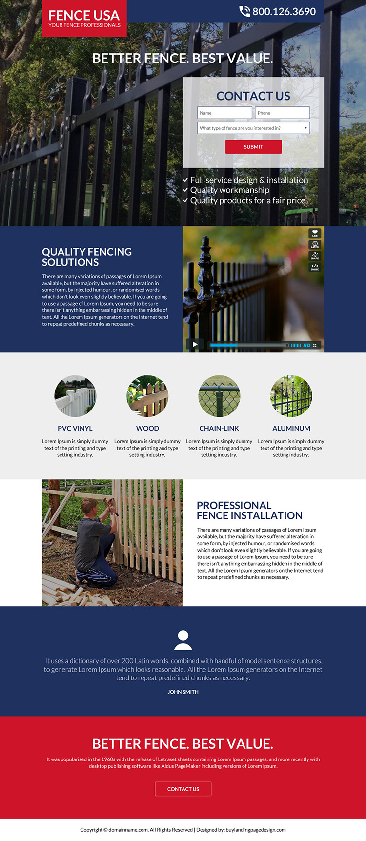 quality fencing solutions bootstrap landing page design