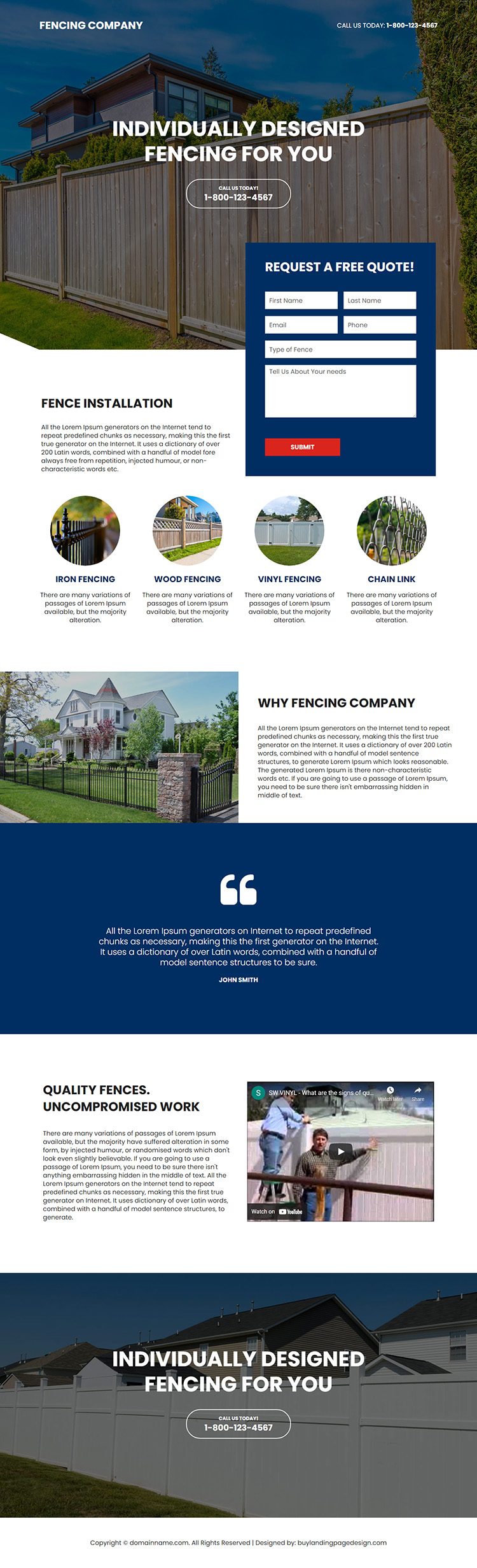 fencing company responsive landing page design