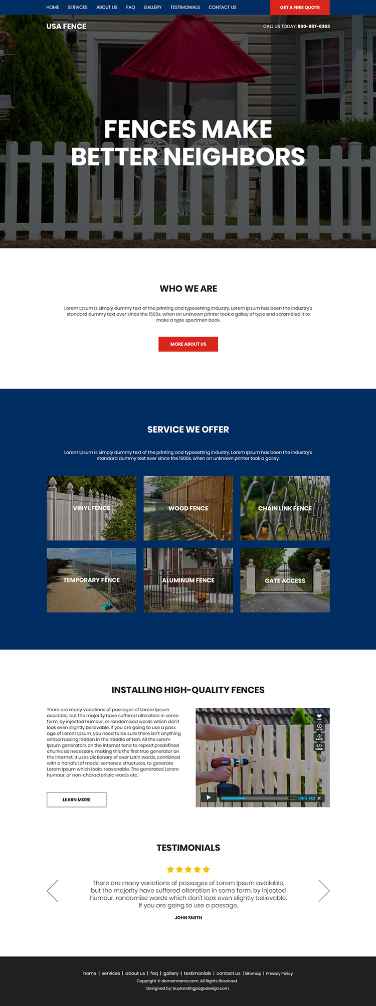 best fencing services bootstrap website design