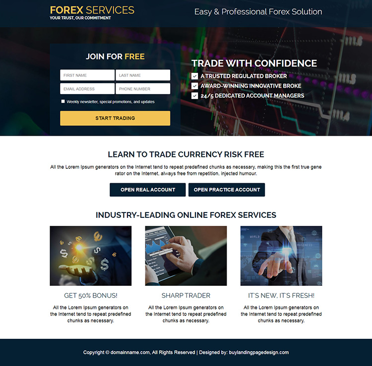 responsive forex trading sign up capturing mini landing page