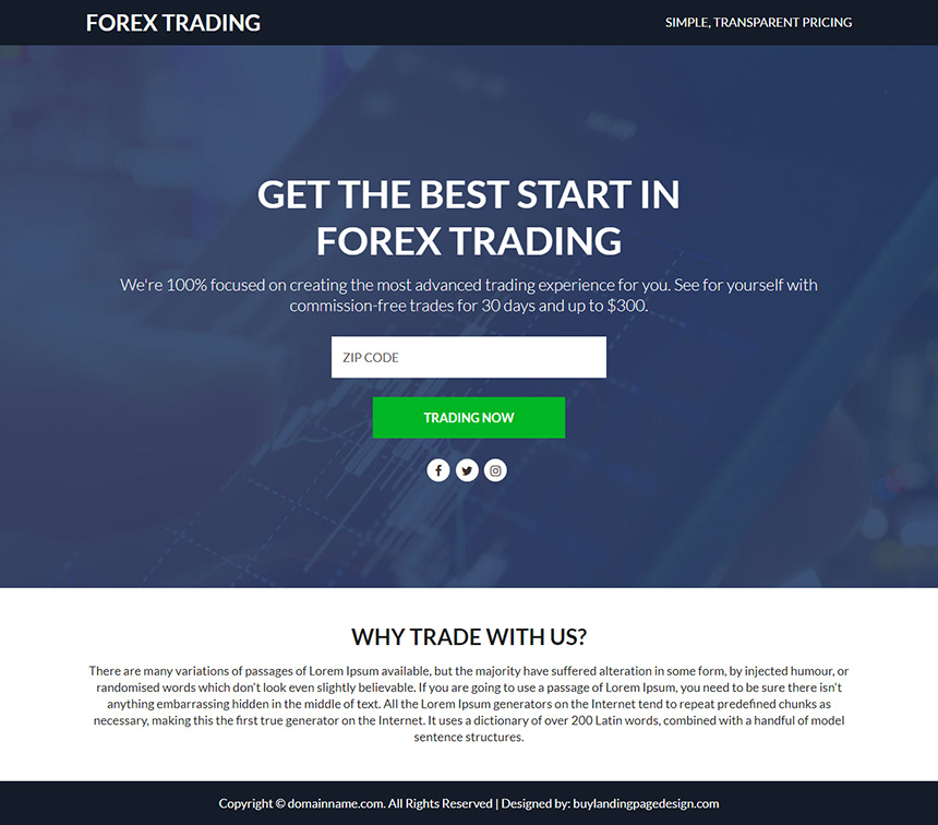 professional forex trading lead funnel responsive landing page